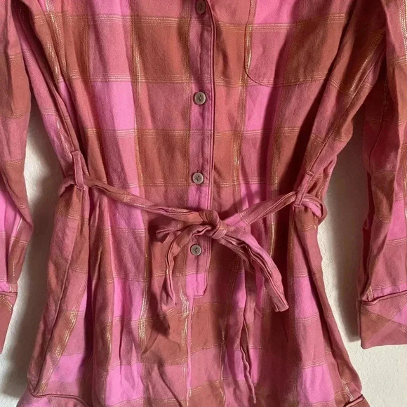Victoria’s Secret Flannel Tie Romper Cherry Plaid Gold Trim Y2K Loungewear S - Picture 7 of 13